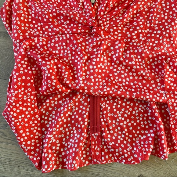 Rebecca Taylor Silk Blend Red Malia Floral V Neck Twist Tank Blouse Top Sz 2 - Picture 7 of 12